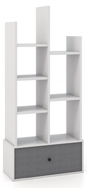 Costway Libreria a 7 piani con cassetto 7 scomparti, Libreria espositiva in legno da 118 cm per soggiorno Bianco