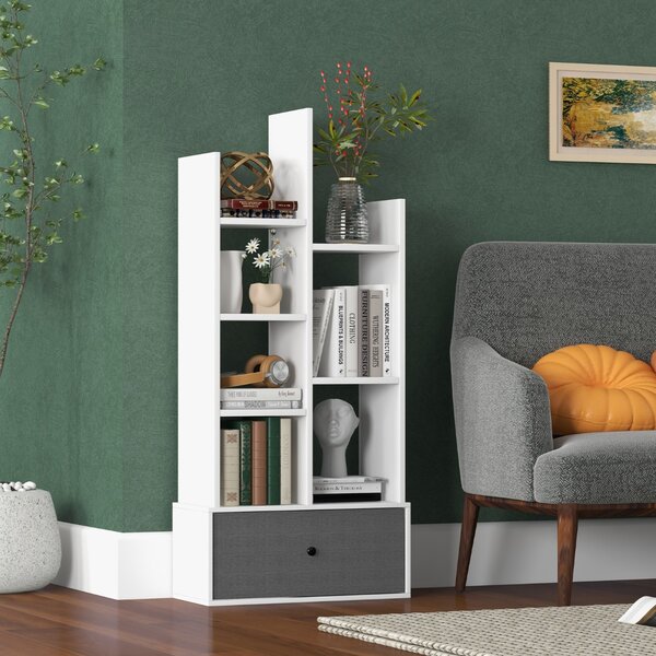 Costway Libreria a 7 piani con cassetto 7 scomparti, Libreria espositiva in legno da 118 cm per soggiorno Bianco