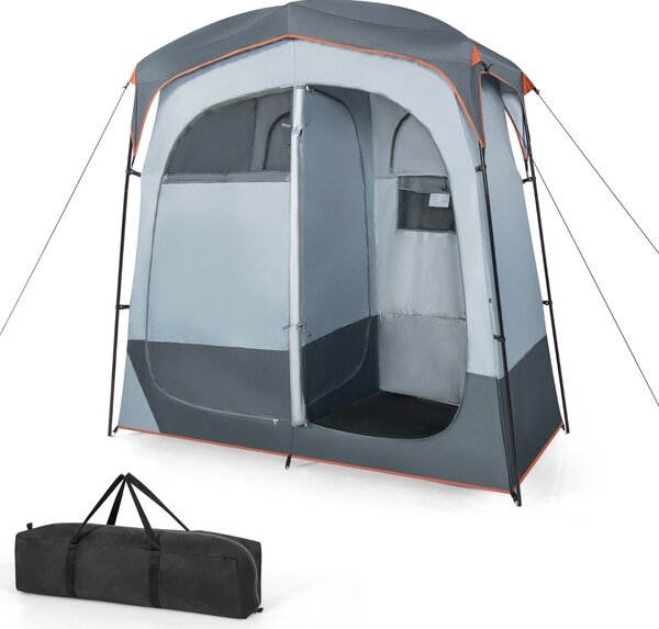 Costway Tenda da doccia a 2 stanze con parapioggia rimovibile borsa per il trasporto, Tenda grande per la privacy Grigio