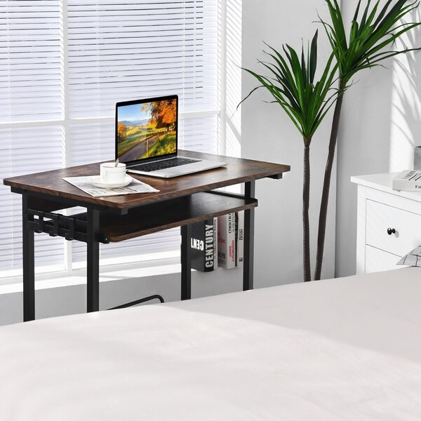 Costway Scrivania mobile per computer con vassoio per tastiera, Carrello per PC portatile su ruote Marrone rustico