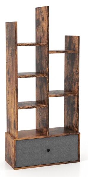 Costway Libreria a 7 piani con cassetto 7 scomparti, Libreria espositiva in legno da 118 cm per soggiorno Marrone