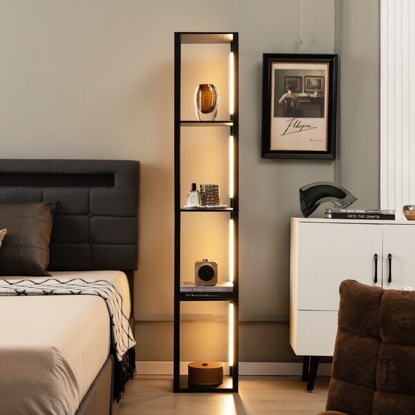 Costway Lampada da terra 163cm con lampadine LED dimmerabili a 3 livelli poli LED ruotabili, Lampada da terra moderna Nero