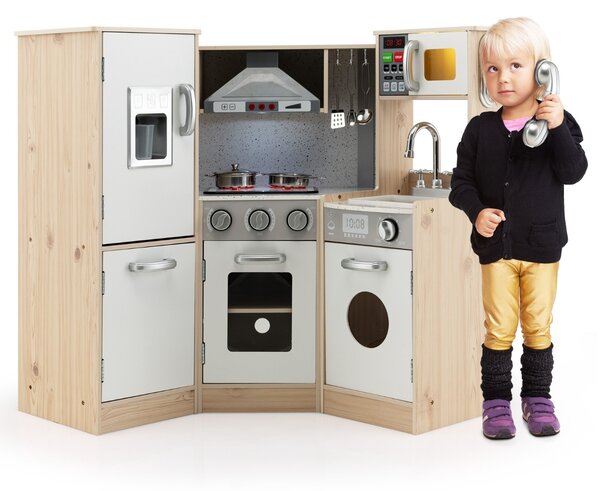 Costway Set da cucina giocattolo in legno per bambini, Set di gioco con accessori per pentole cubetti di ghiaccio
