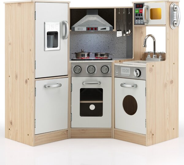 Costway Set da cucina giocattolo in legno per bambini, Set di gioco con accessori per pentole cubetti di ghiaccio