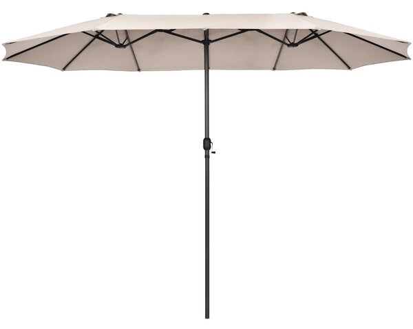 Costway Ombrellone da esterno con manovella di apertura e prese d'aria, Ombrellone doppio rettangolare a 12 stecche Beige