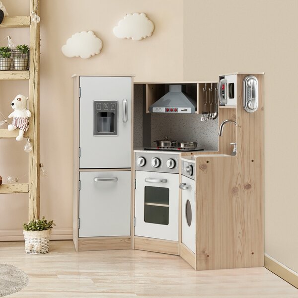 Costway Set da cucina giocattolo in legno per bambini, Set di gioco con accessori per pentole cubetti di ghiaccio