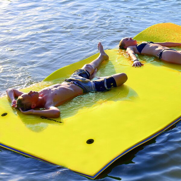 Costway Tappeto galleggiante in schiuma con cuscino per piscina mare, Materassino galleggiante per rilassarsi Giallo
