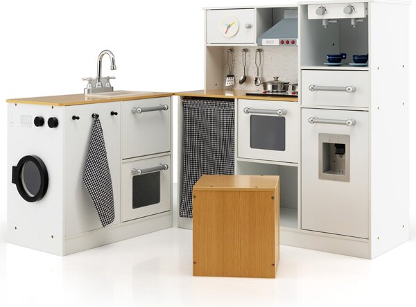 Costway Cucina giocattolo per bambini con lavandino fornelli, Cucina finta giocattolo con suoni e luci realistici
