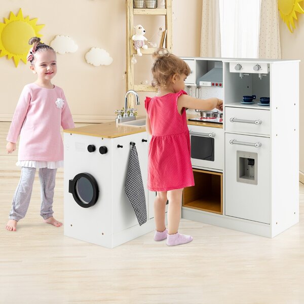Costway Cucina giocattolo per bambini con lavandino fornelli, Cucina finta giocattolo con suoni e luci realistici