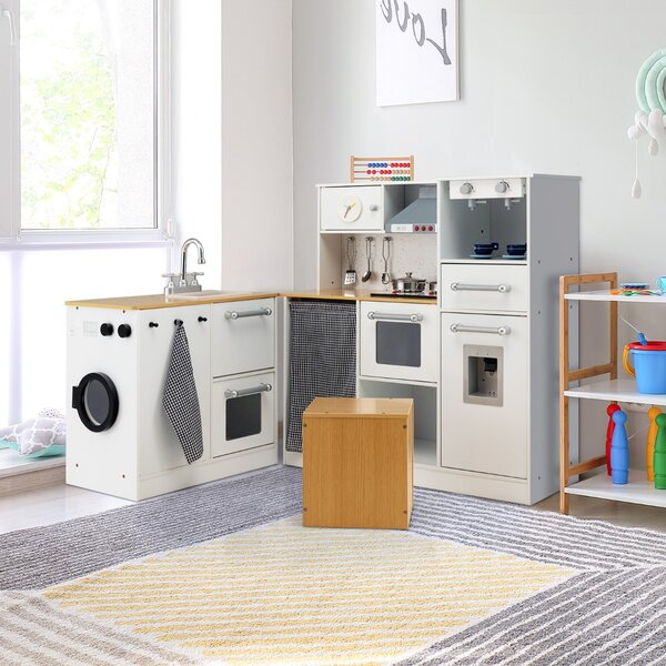 Costway Cucina giocattolo per bambini con lavandino fornelli, Cucina finta giocattolo con suoni e luci realistici