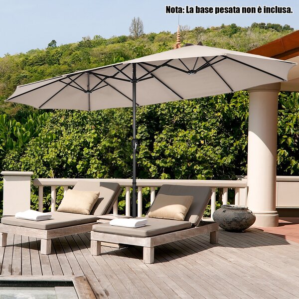 Costway Ombrellone da esterno con manovella di apertura e prese d'aria, Ombrellone doppio rettangolare a 12 stecche Beige