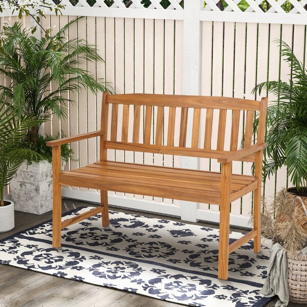 Costway Panchina da giardino in legno di acacia con schienale e braccioli sedile a doghe, Panchina da parco 110x56,5x86cm