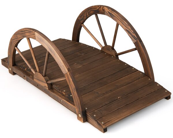 Costway Ponte in legno da giardino da 1m, Passerella ad arco con doppia ringhiera a mezza ruota in legno di abete Caffè