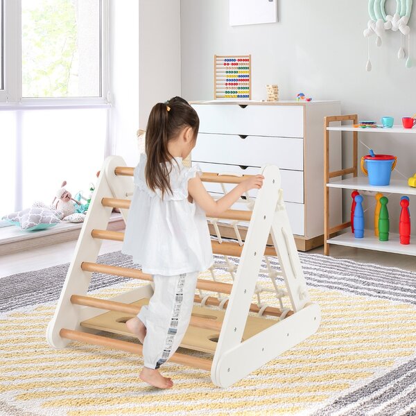 Costway Arrampicata in legno per bambini 4-in-1 con scivolo, Arrampicata a triangolo per interni con rete Bianco