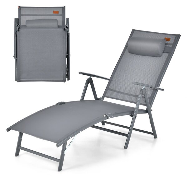 Costway Sedia a sdraio pieghevole con schienale regolabile in 7 livelli portata 150kg, Sedia reclinabile portatile Grigio
