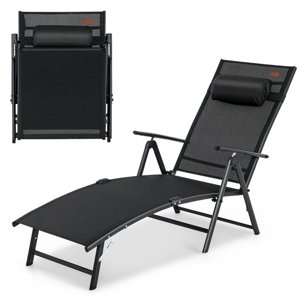 Costway Sedia a sdraio pieghevole con schienale regolabile in 7 livelli portata 150kg, Sedia reclinabile portatile Nero