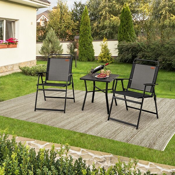 Costway Sedie pieghevoli da esterno 4 pezzi, Sedie da giardino con seduta traspirante e braccioli accoglienti Nero