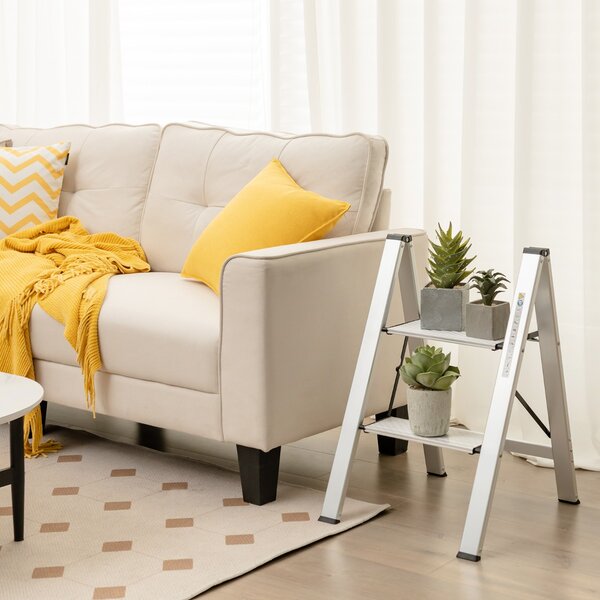 Costway Scala pieghevole in alluminio con gradini antiscivolo e poggiapiedi, Scala portatile portata 150kg 44x49x66cm
