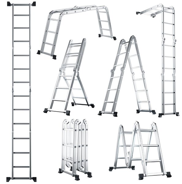 Costway Scala pieghevole in alluminio con pioli e piedini antiscivolo, Scala multifunzione allungabile da 370,5cm