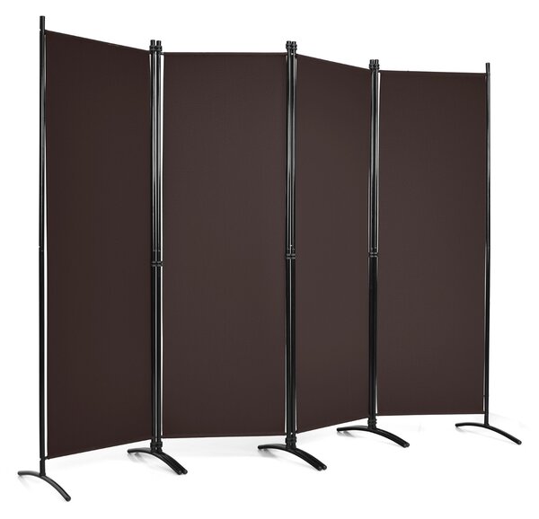 Costway Paravento a 4 pannelli da interno in metallo, Divisorio pieghevole con piedini stabili 220x173cm Marrone