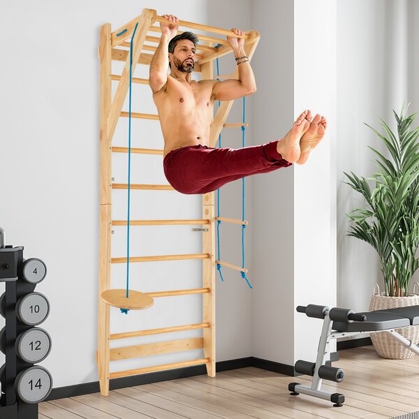 Costway Scala a parete in legno svedese con 13 barre strategiche, Set di scala ginnica a parete capacità di 100kg