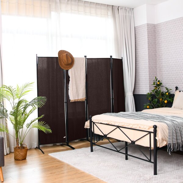 Costway Paravento a 4 pannelli da interno in metallo, Divisorio pieghevole con piedini stabili 220x173cm Marrone