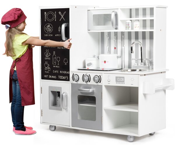 Costway Cucina giocattolo per bambini con suoni lavagna lavello rimovibile, Cucinetta realistica educativo Bianco