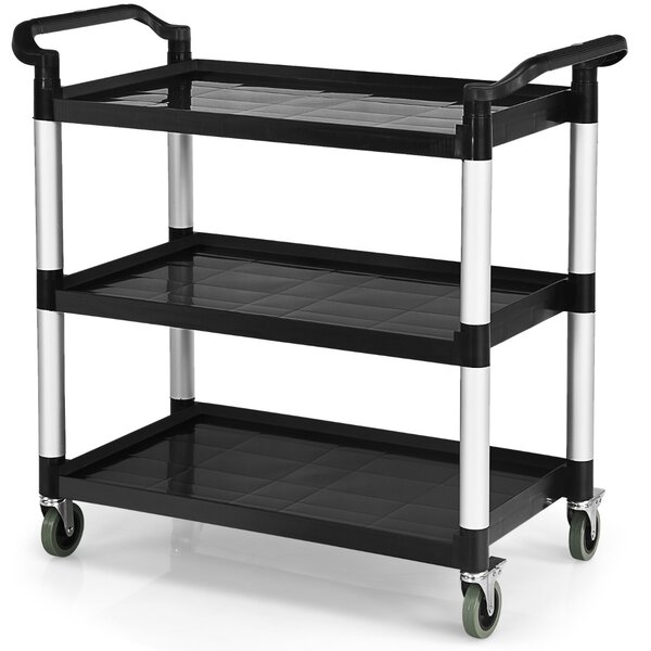 Costway Carrello di servizio a 3 ripiani con maniglie ruote flessibili con freni, Carrello multiuso da ufficio ristorante