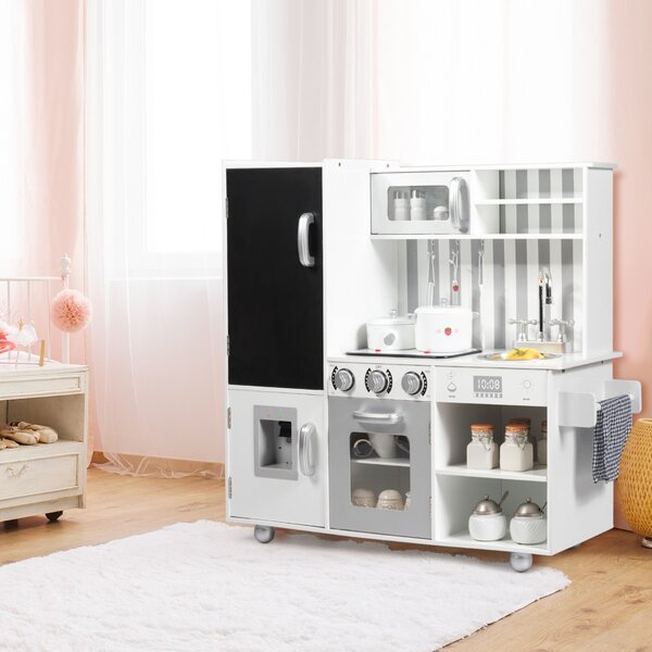 Costway Cucina giocattolo per bambini con suoni lavagna lavello rimovibile, Cucinetta realistica educativo Bianco