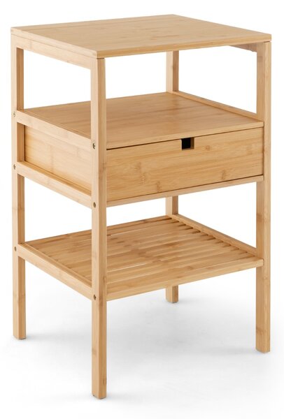 Costway Comodino multiuso in bambù con cassetto portaoggetti e scaffale a doghe, Tavolino moderno a 3 livelli Naturale