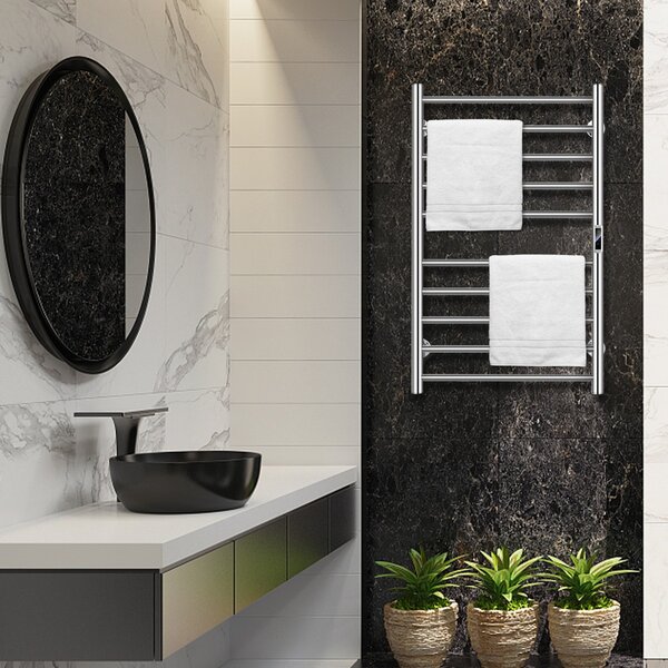 Costway Termosifone elettrico riscaldato a 10 barre, Portasciugamani in acciaio inox con timer e display LCD Argento
