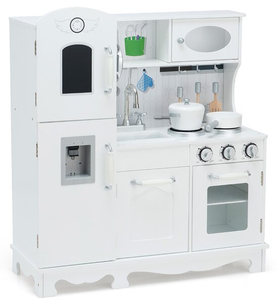 Costway Cucina giocattolo per bambini in legno con accessori telefono lavello forno fornelli, Set giochi cucina Bianco