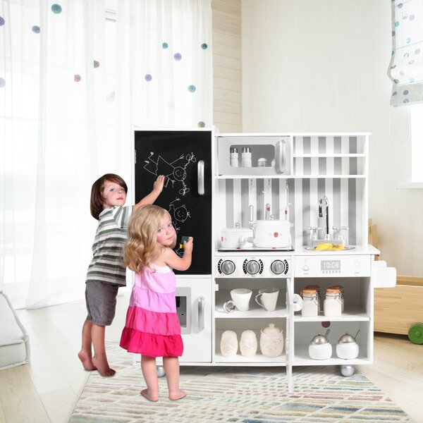 Costway Cucina giocattolo per bambini con suoni lavagna lavello rimovibile, Cucinetta realistica educativo Bianco