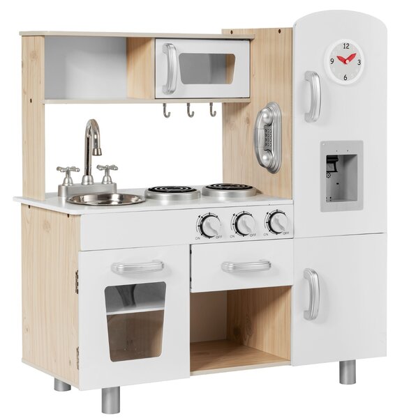 Costway Cucinetta per bambini in legno con telefono piano cottura frigo lavello rimovibile, Cucina giocattolo Bianco