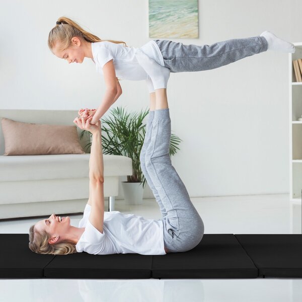 Costway Tappetino da ginnastica con 2 maniglie e 4 pannelli, Materassino pieghevole per yoga fitness allenamento Nero