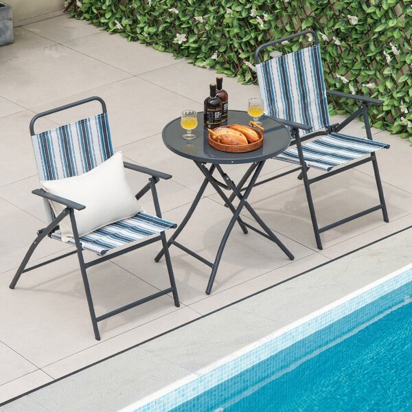 Costway Tavolino e 2 sedie da esterno pieghevoli, Set mobili da giardino 3 pezzi con telaio robusto in metallo
