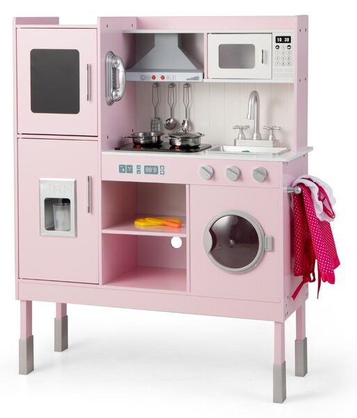 Costway Cucina giocattolo per bambini con cappa macchina del ghiaccio telefono e 16 accessori, Gioco cucinetta Rosa