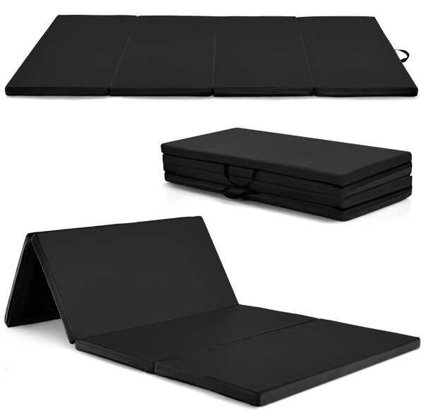 Costway Tappetino da ginnastica con 2 maniglie e 4 pannelli, Materassino pieghevole per yoga fitness allenamento Nero