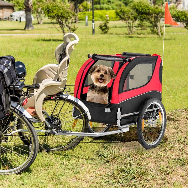 Costway Rimorchio bici per animali domestici con ruote 50cm tettuccio  apribile, Rimorchio per bicicletta per cani Rosso