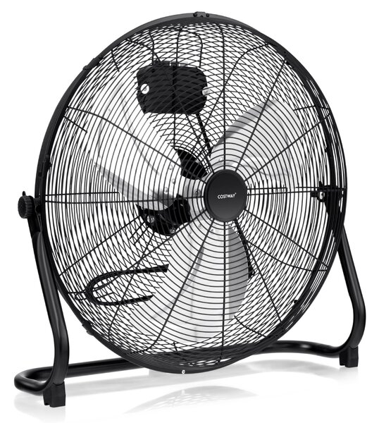 Costway Ventilatore a terra potente da 51cm, Ventilatore industriale con 3 velocità inclinazione 145° pale in metallo Nero
