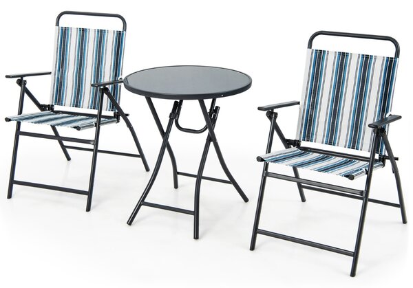Costway Tavolino e 2 sedie da esterno pieghevoli, Set mobili da giardino 3 pezzi con telaio robusto in metallo