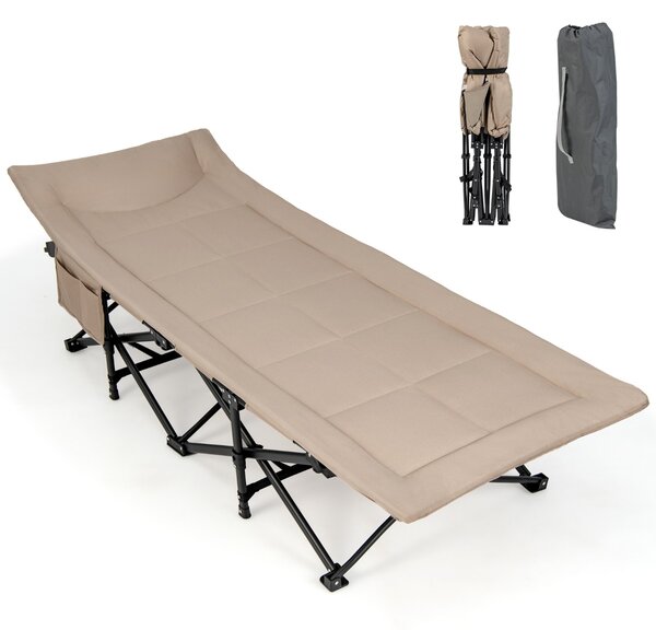 Costway Lettino da campeggio pieghevole con borsa cuscino comodo e poggiatesta, Letto da viaggio portatile Marrone