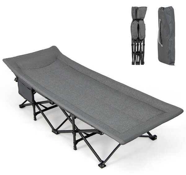 Costway Lettino da campeggio pieghevole con borsa cuscino comodo e poggiatesta, Letto da viaggio portatile Grigio