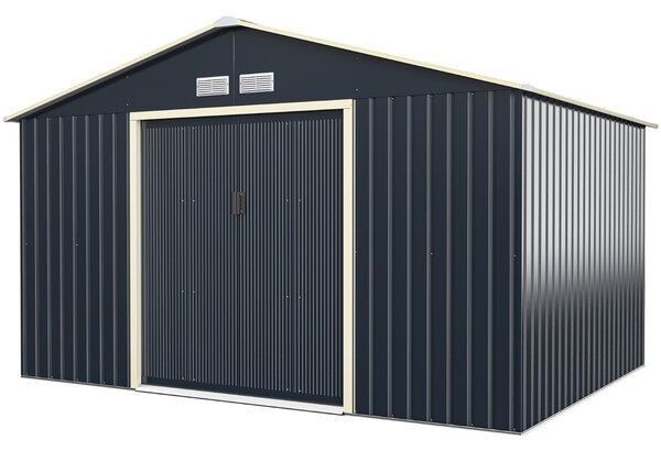 Costway Capanno degli attrezzi di metallo con 4 sfiati e ante singole scorrevoli, Casetta da giardino 340x255x210cm
