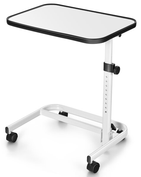 Costway Tavolino con ruote piroettanti altezza regolabile a 9 posizioni piano inclinabile, Tavolino porta PC 61x43,5x93cm Bianco