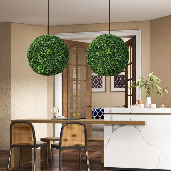 Costway 2 Pezzi pianta artificiale con palline di bosso 48cm, Sfere decorative a prova di raggi UV per interni ed esterni