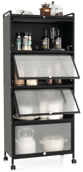 Costway Supporto mobile con porte PC a scomparsa, Armadio da cucina autoportante con 4 ruote girevoli 60x32x154cm Nero