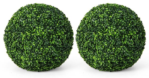 Costway 2 Pezzi pianta artificiale con palline di bosso 48cm, Sfere decorative a prova di raggi UV per interni ed esterni