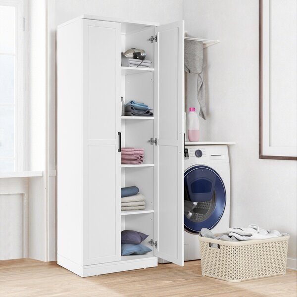 Costway Mobile dispensa alto con 2 ante e ripiani regolabili, Mobile multiuso per cucina lavanderia 59x43,5x178cm Bianco