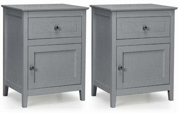 Costway Set 2 comodini moderni a 2 livelli con superficie spaziosa, Tavolini con cassetto estraibile gambe in legno Grigio
